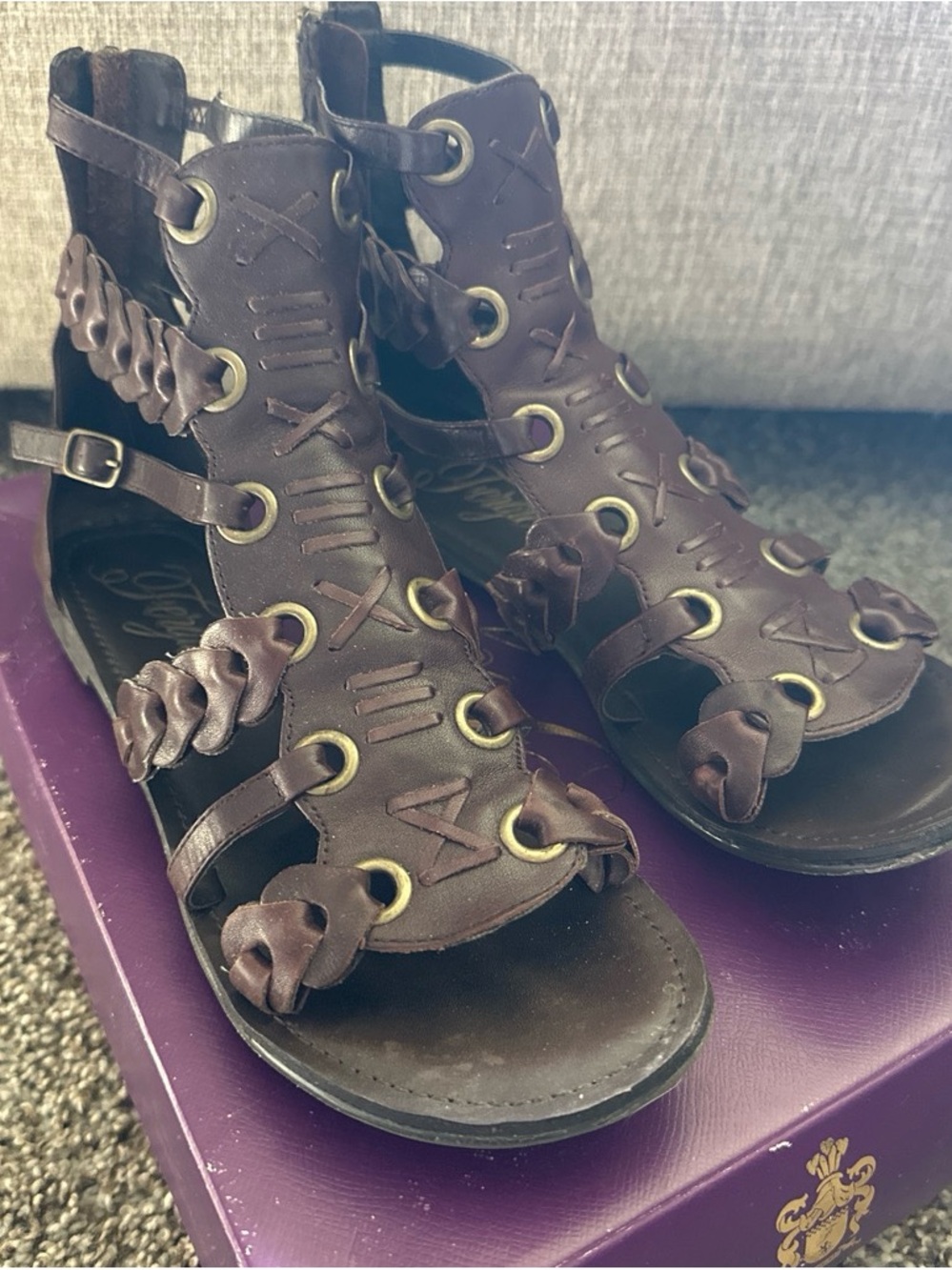 Fergie Dark Brown Braided Gladiator Sandals